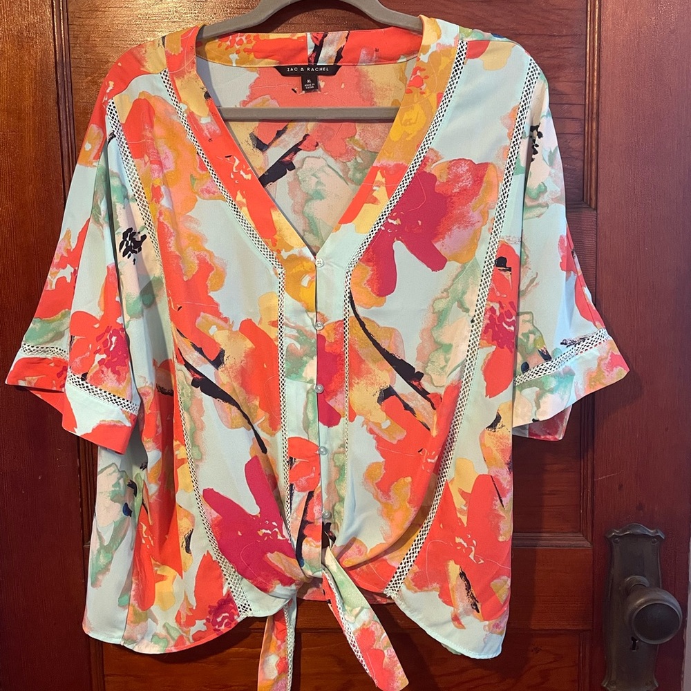 Button Down Tie-Front Blouse